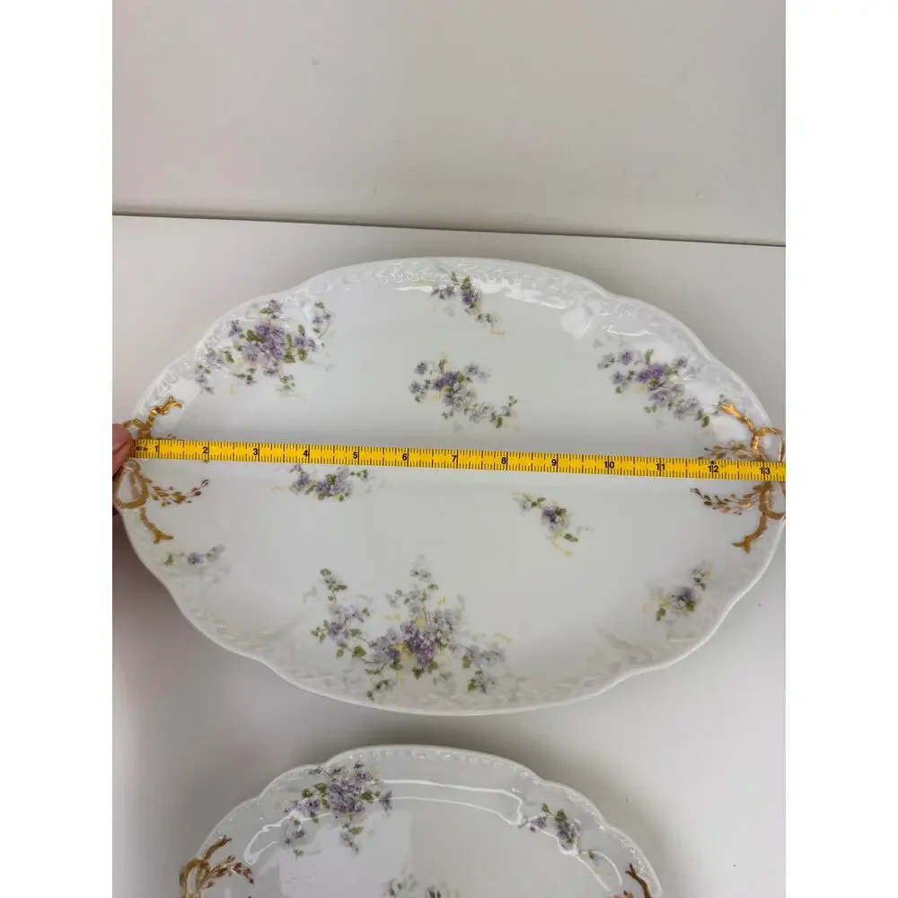 2 LIMOGES Antique CH Field Haviland Purple Flower Gold Accent Scalloped Platters